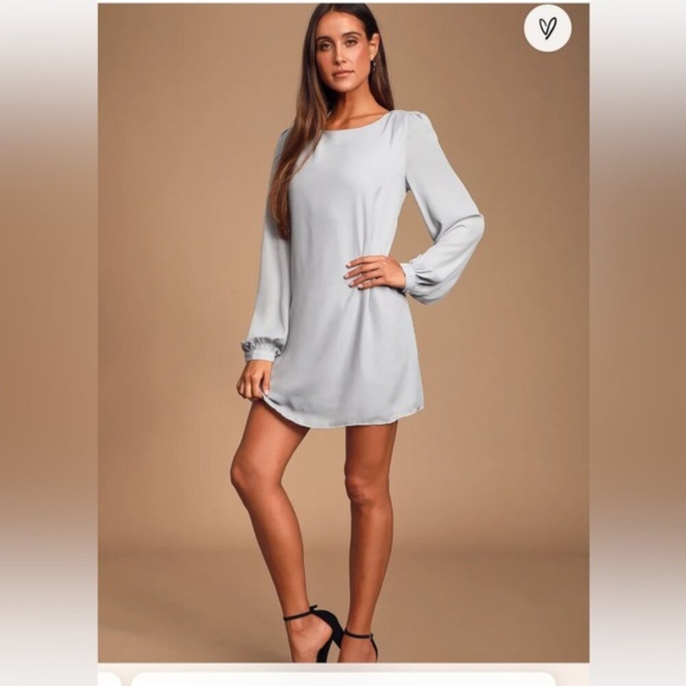 Lulus NEW Situation Shift Mini Dress Puff Sleeves Minimalist Lined Neutral Flowy
